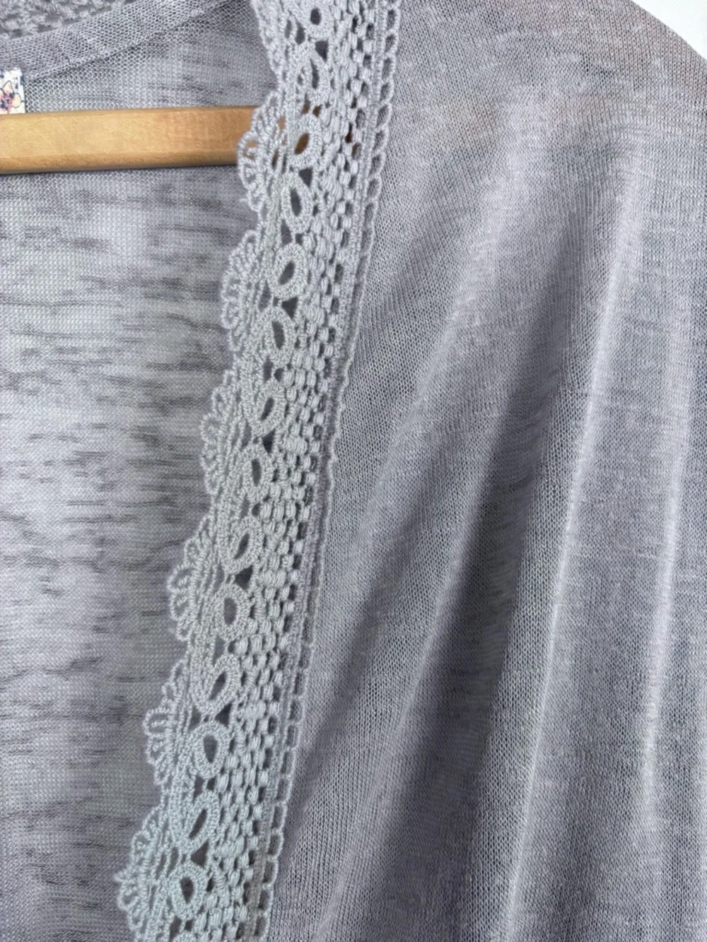 Pink Republic Light Gray Crochet Trim Open Cardigan